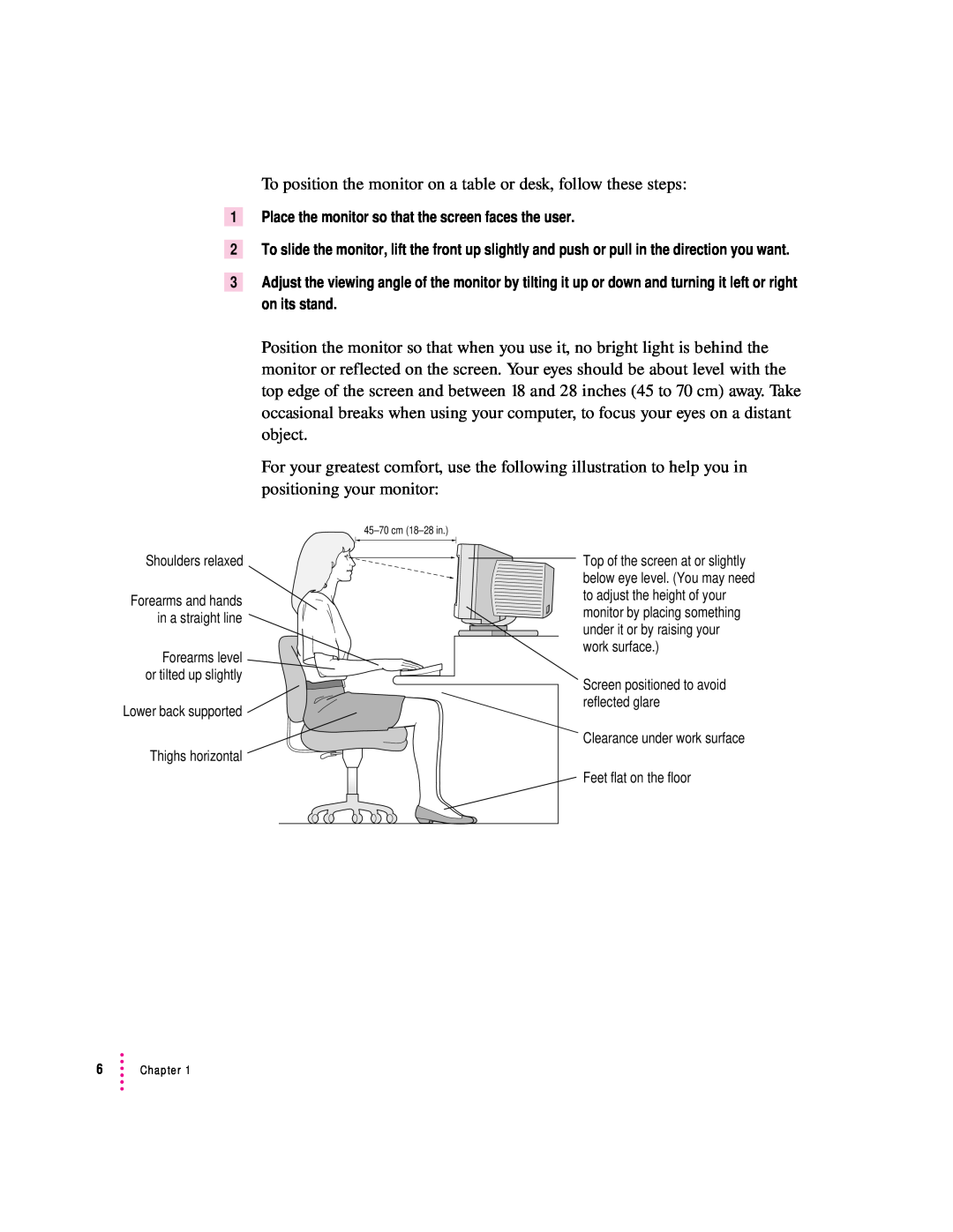 Apple 20Display manual To position the monitor on a table or desk, follow these steps 