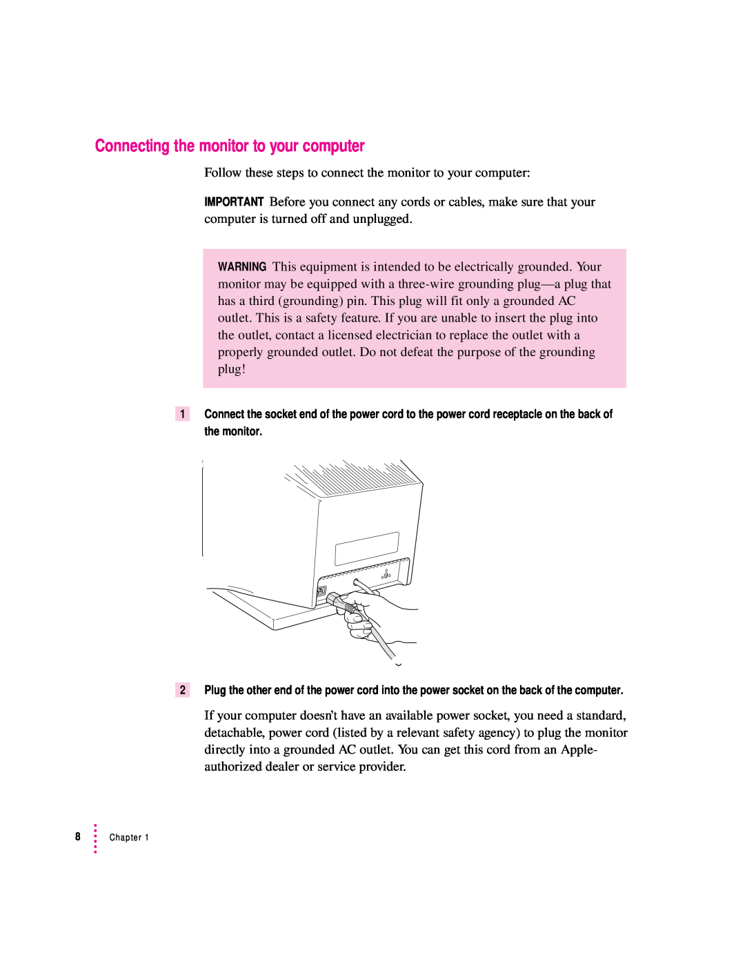 Apple 20Display manual Connecting the monitor to your computer 