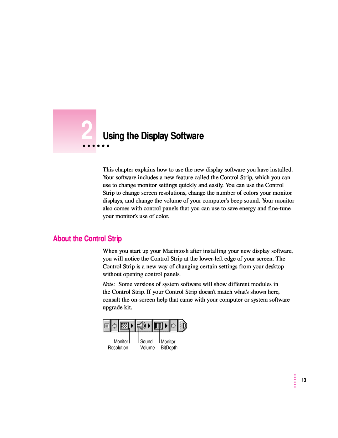 Apple 20Display manual Using the Display Software, About the Control Strip 