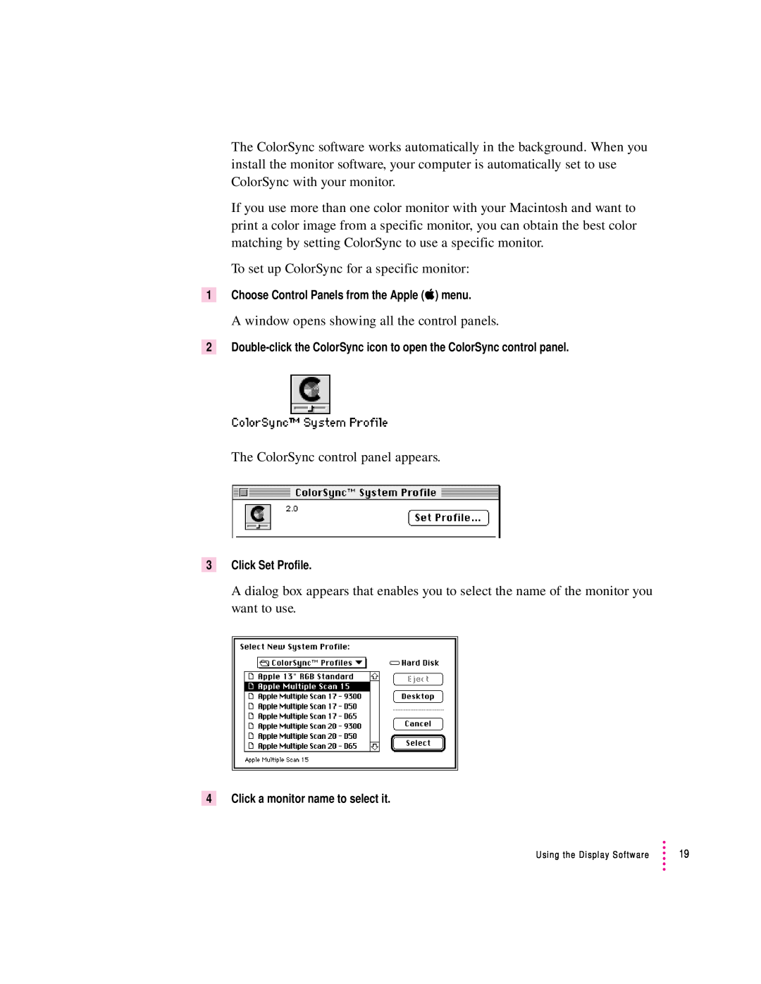 Apple 20Display manual To set up ColorSync for a specific monitor 
