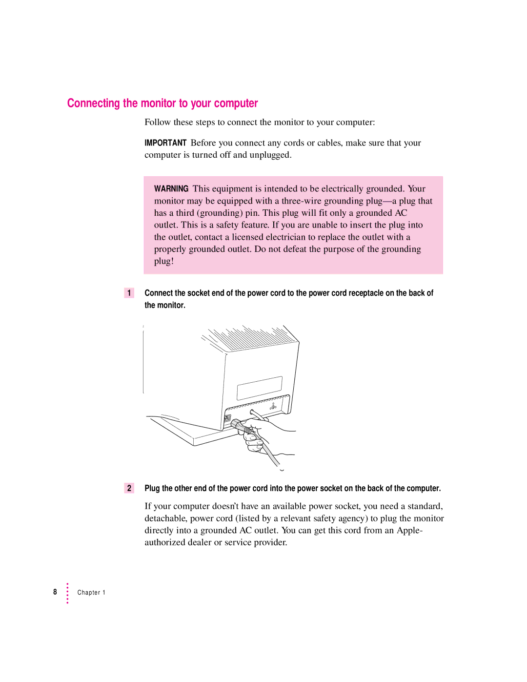 Apple 20Display manual Connecting the monitor to your computer 