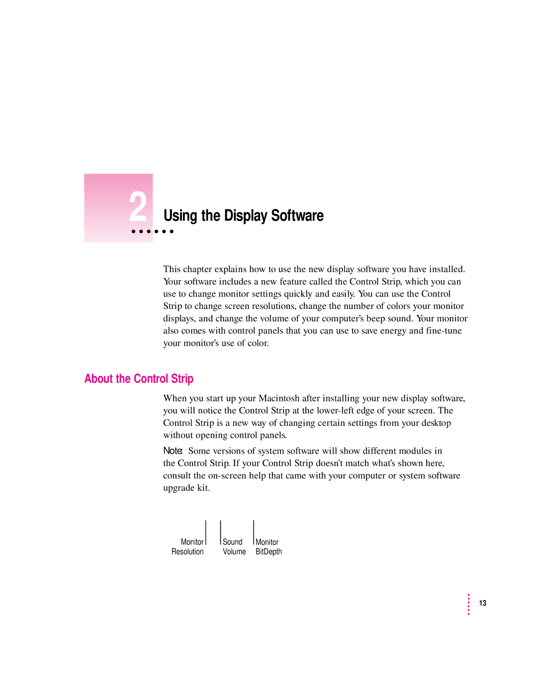 Apple 20Display manual Using the Display Software, About the Control Strip 