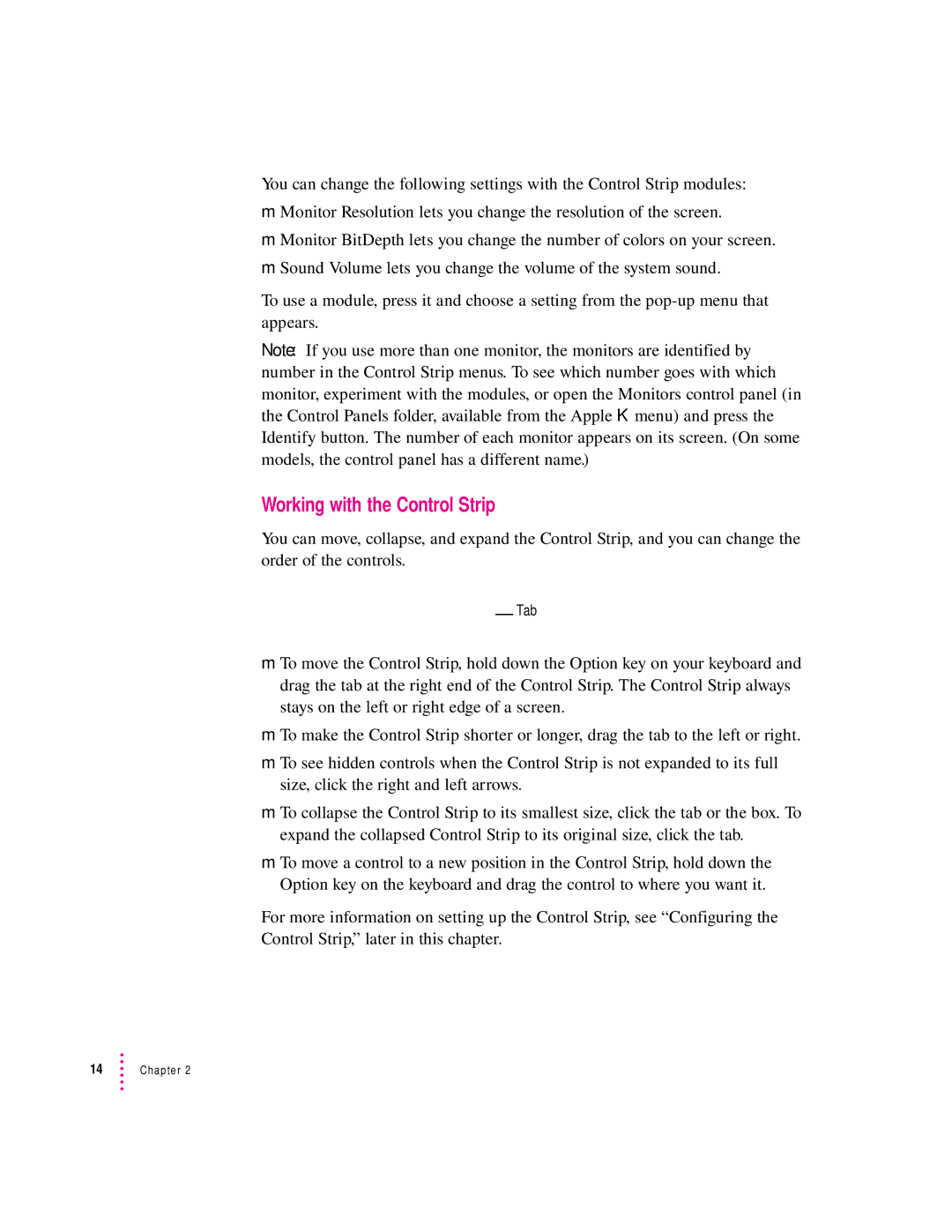 Apple 20Display manual Working with the Control Strip 