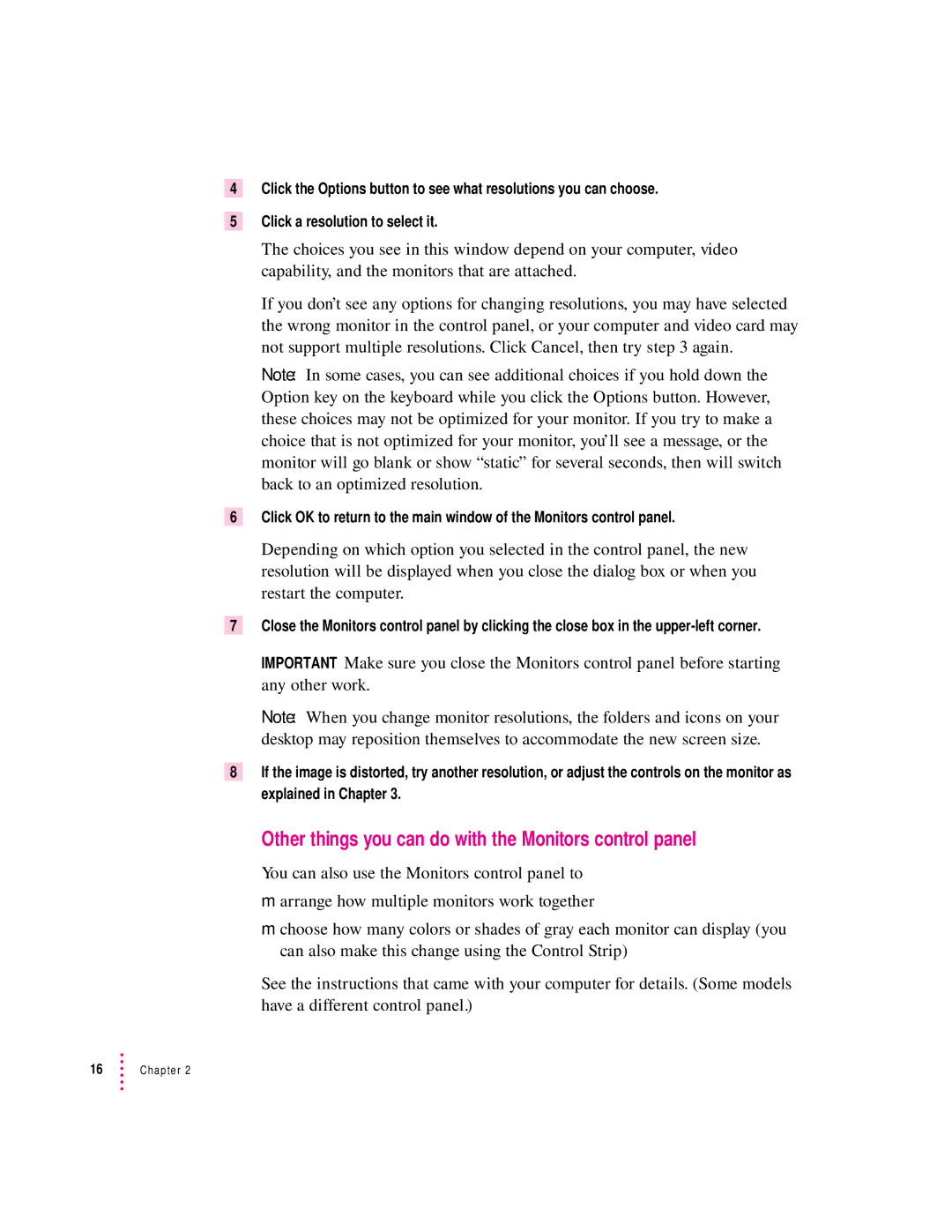 Apple 20Display manual Other things you can do with the Monitors control panel 