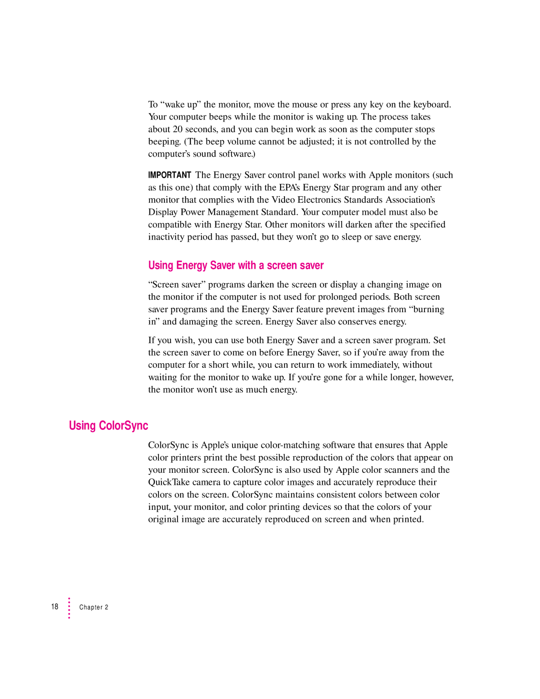 Apple 20Display manual Using ColorSync, Using Energy Saver with a screen saver 