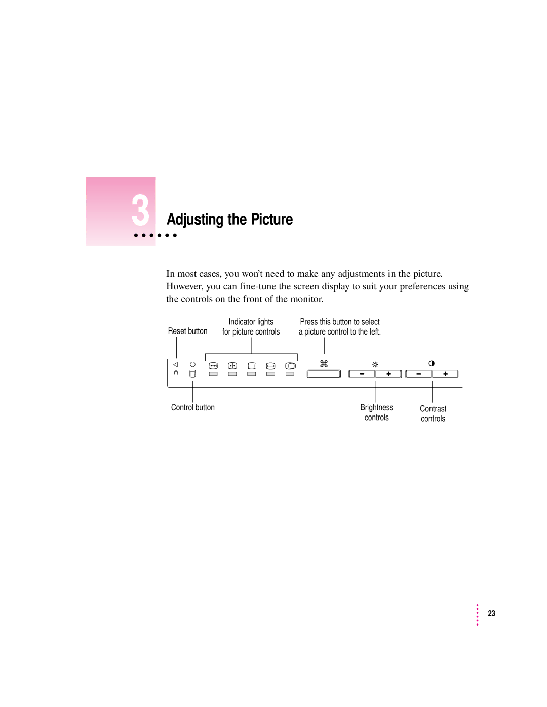 Apple 20Display manual Adjusting the Picture, Reset button 