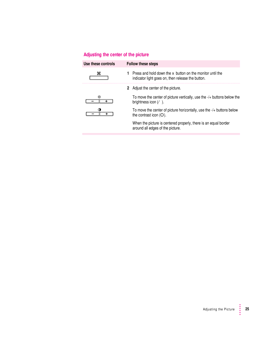 Apple 20Display manual Adjusting the center of the picture, Follow these steps 