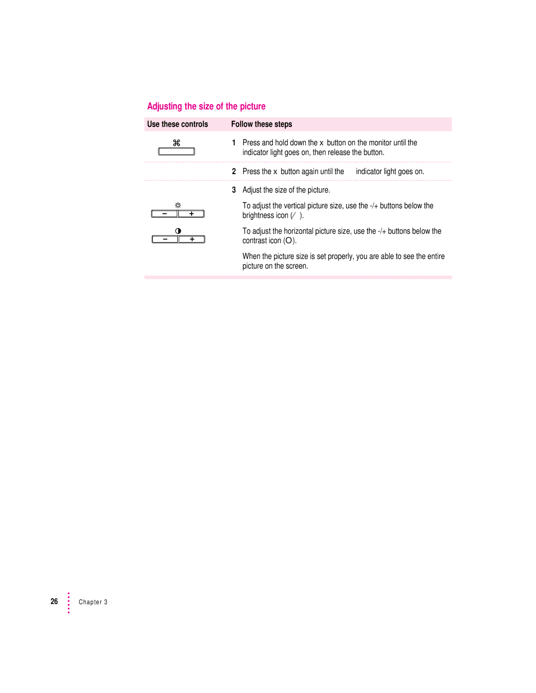 Apple 20Display manual Adjusting the size of the picture 