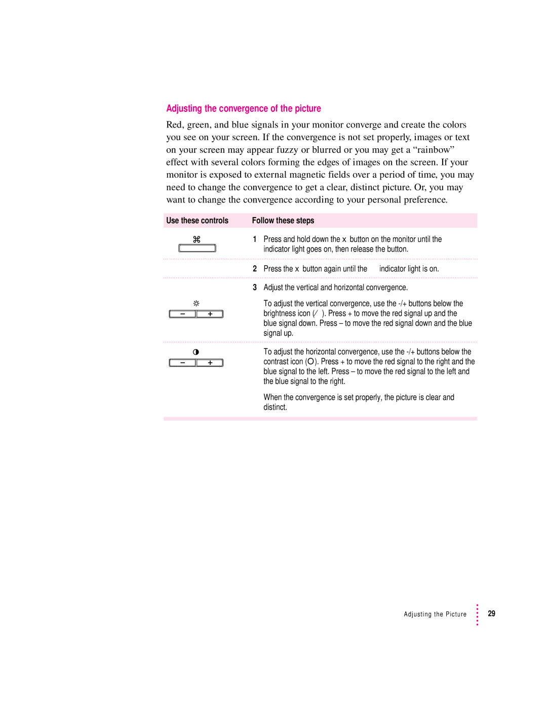 Apple 20Display manual Adjusting the convergence of the picture 