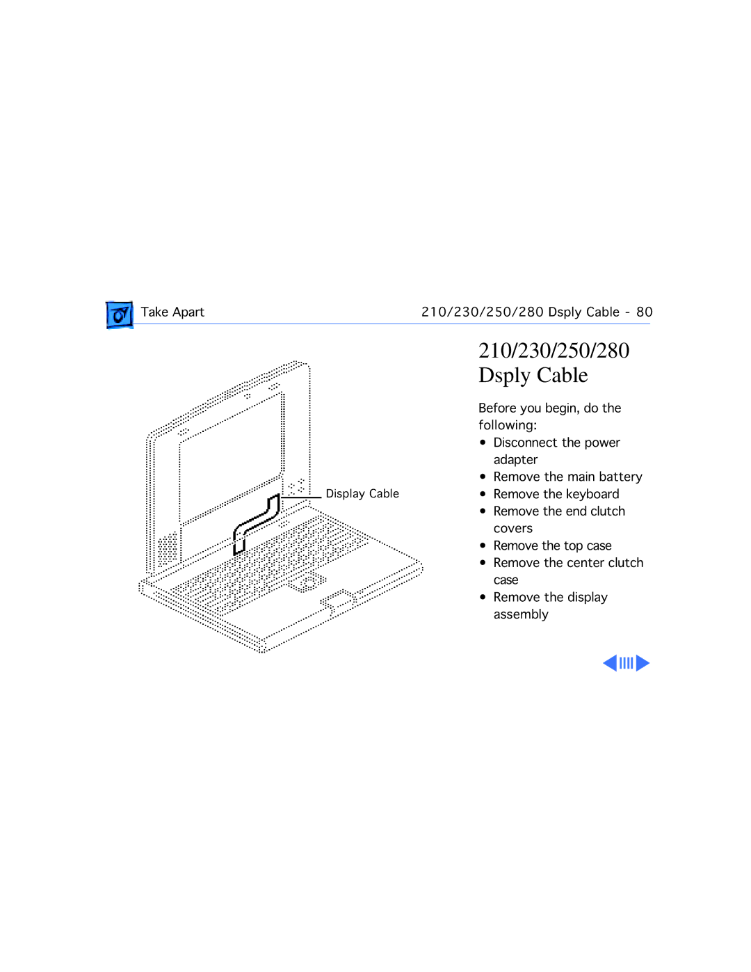 Apple manual 210/230/250/280, Dsply Cable 