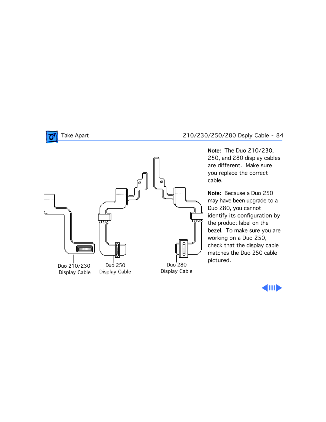 Apple manual Take Apart 210/230/250/280 Dsply Cable 