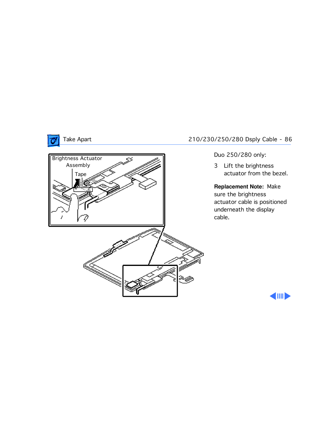 Apple 210 manual Brightness Actuator Assembly Tape 