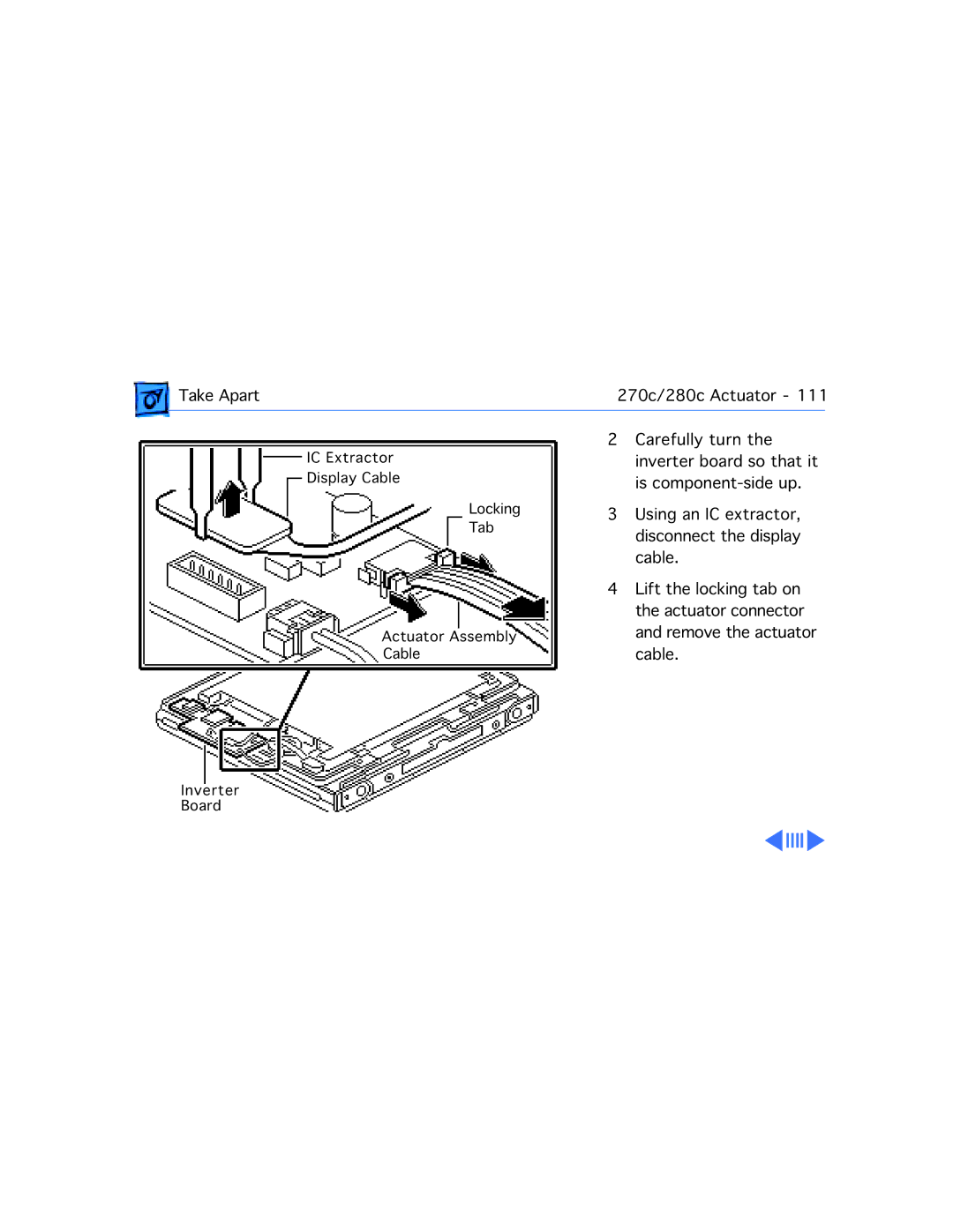 Apple 210 manual IC Extractor Display Cable Locking Tab Actuator Assembly 