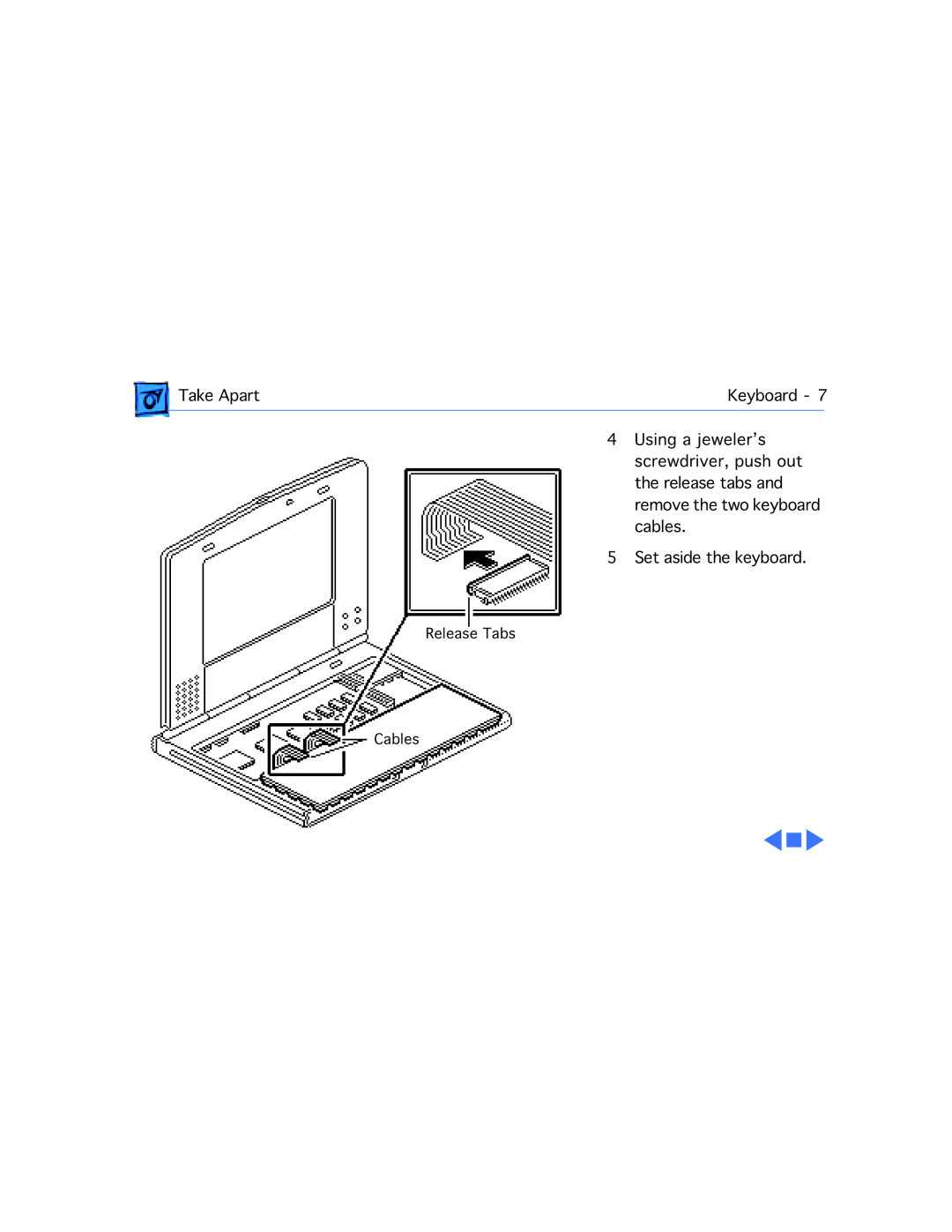 Apple 210 manual Release Tabs Cables 