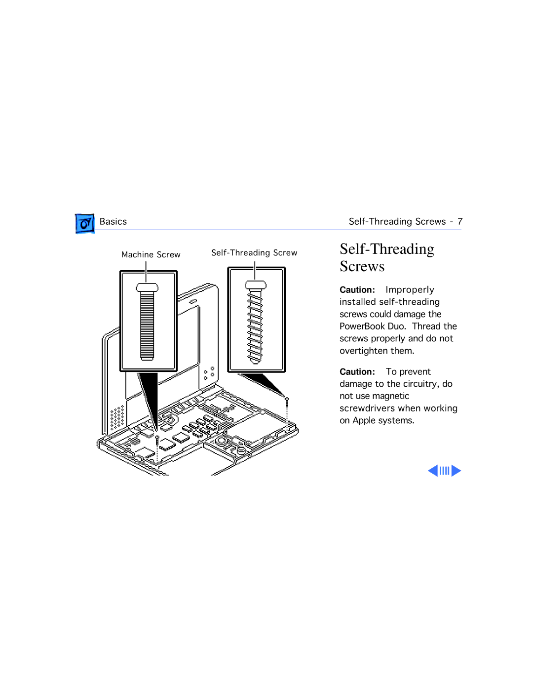 Apple 210 manual Self-Threading Screws 