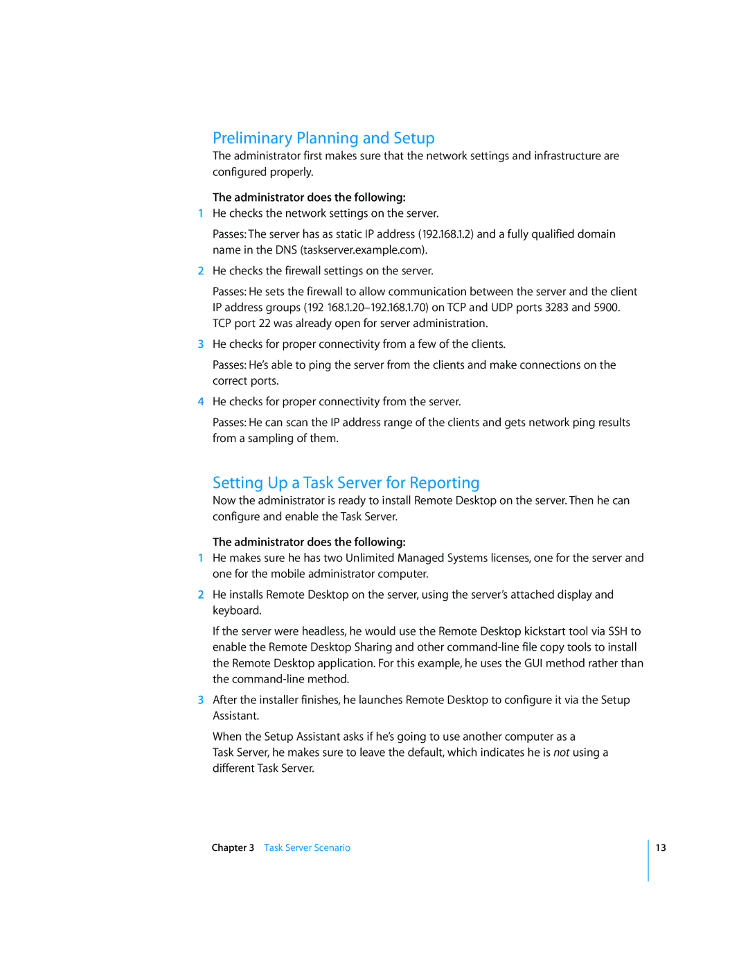 Apple 216 manual Preliminary Planning and Setup, Setting Up a Task Server for Reporting 