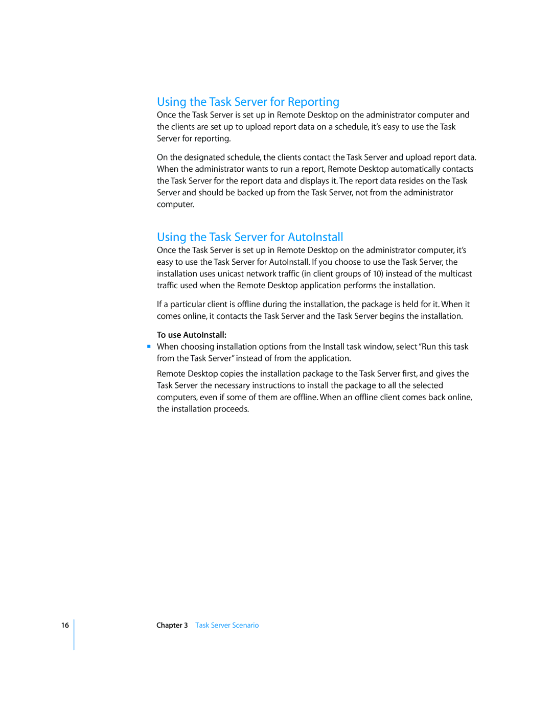 Apple 216 manual Using the Task Server for Reporting, Using the Task Server for AutoInstall 