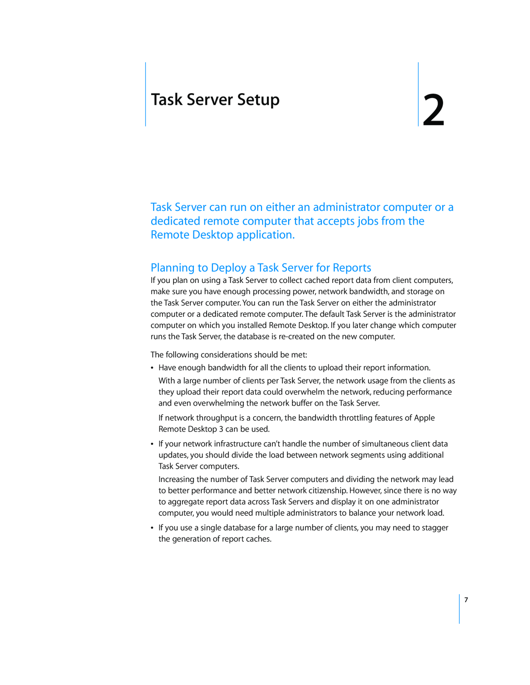 Apple 216 manual Task Server Setup, Planning to Deploy a Task Server for Reports 