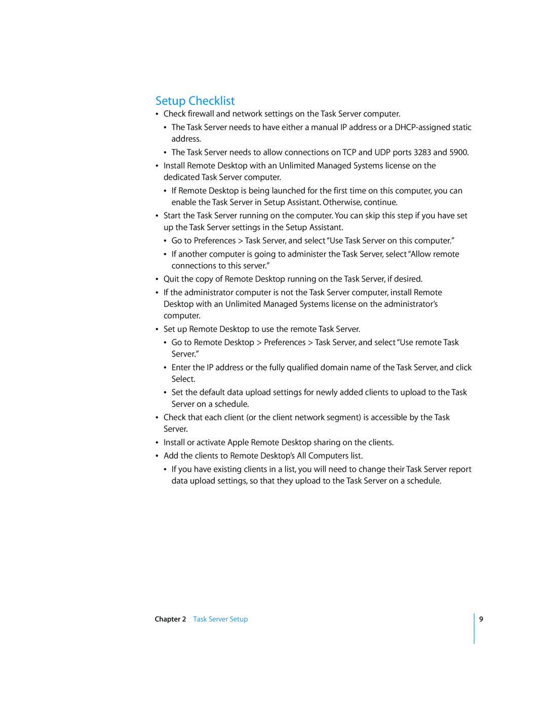 Apple 216 manual Setup Checklist 