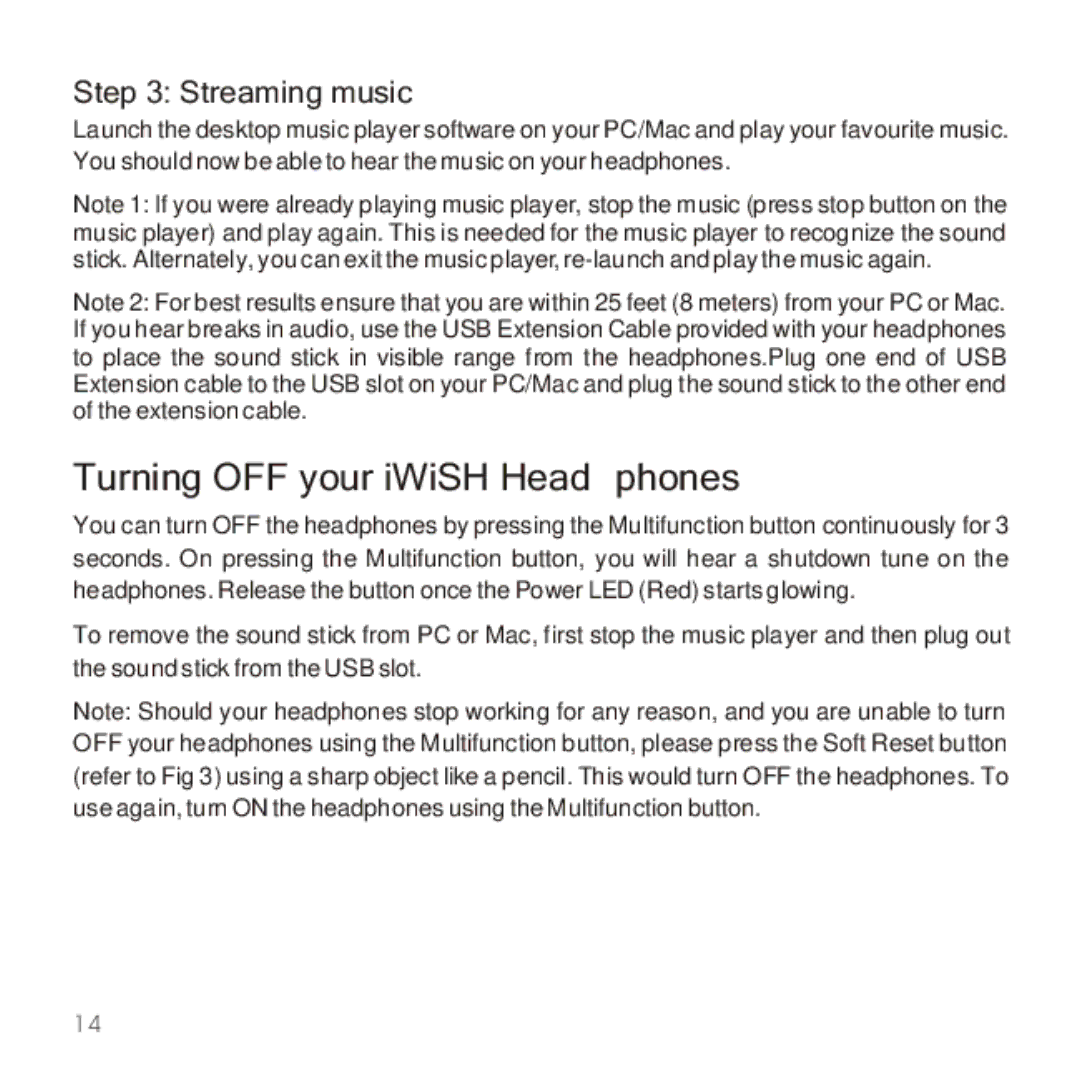 Apple 2210 manual Turning OFF your iWiSH Headphones, Streaming music 