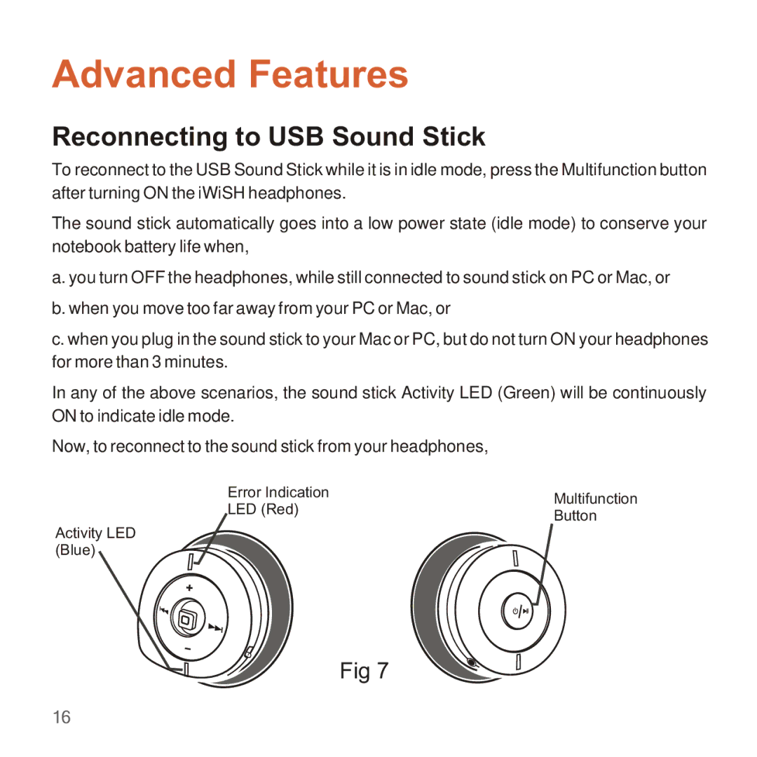 Apple 2210 manual Advanced Features, Reconnecting to USB Sound Stick 