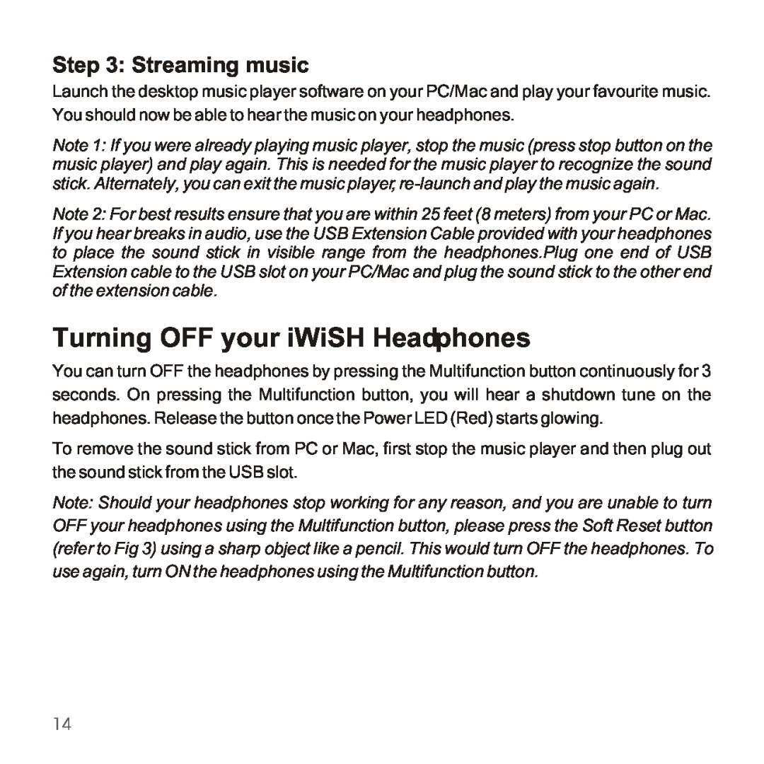 Apple 2210 manual Turning OFF your iWiSH Headphones, Streaming music 
