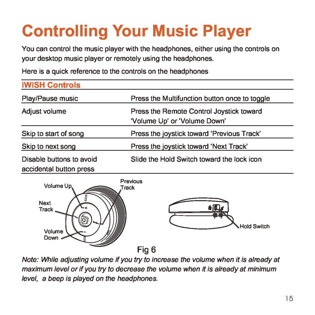 Apple 2210 manual Controlling Your Music Player, iWiSH Controls 