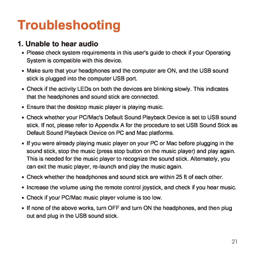 Apple 2210 manual Troubleshooting, Unable to hear audio 