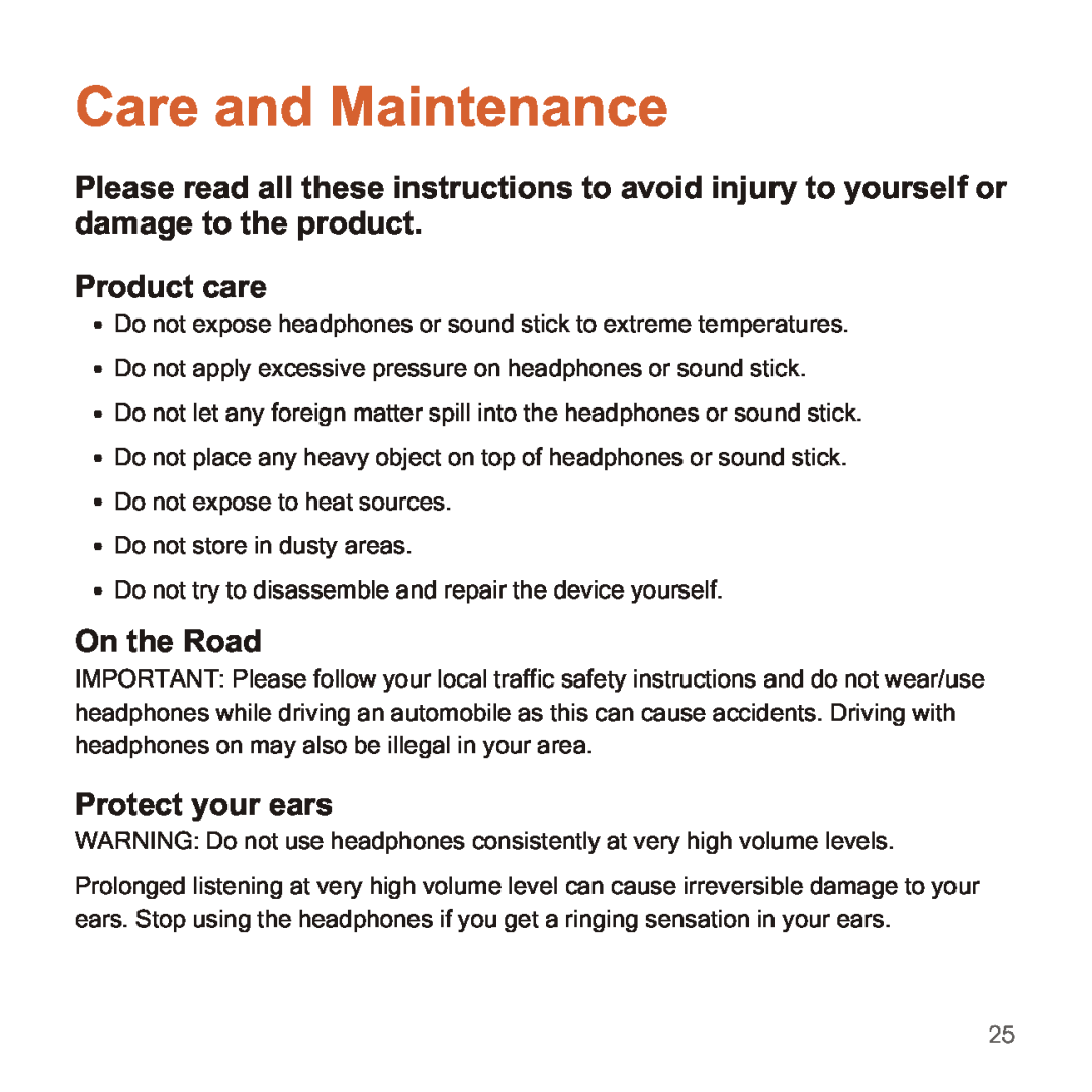 Apple 2210 manual Care and Maintenance, Product care, On the Road, Protect your ears 