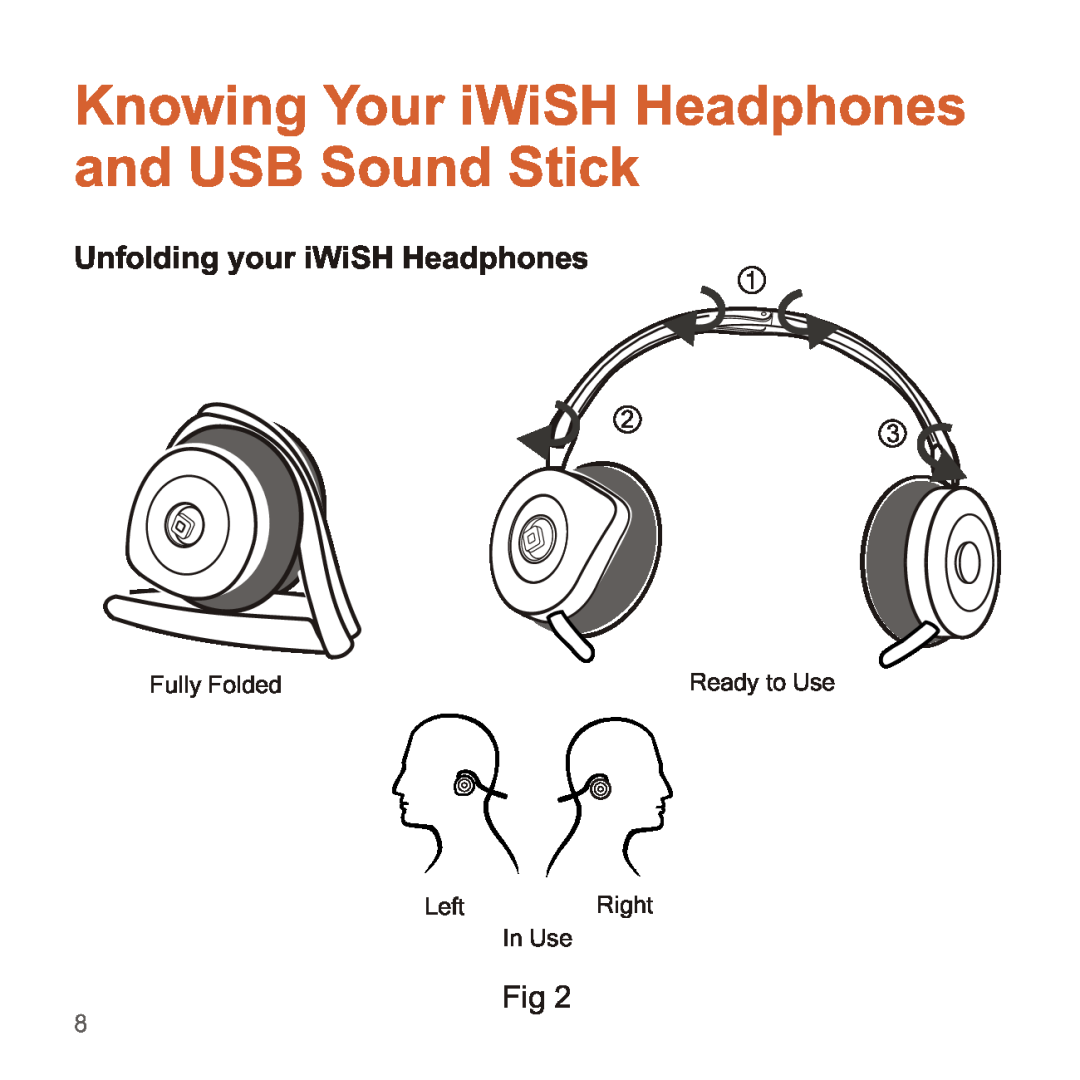 Apple 2210 manual Knowing Your iWiSH Headphones and USB Sound Stick, Unfolding your iWiSH Headphones 