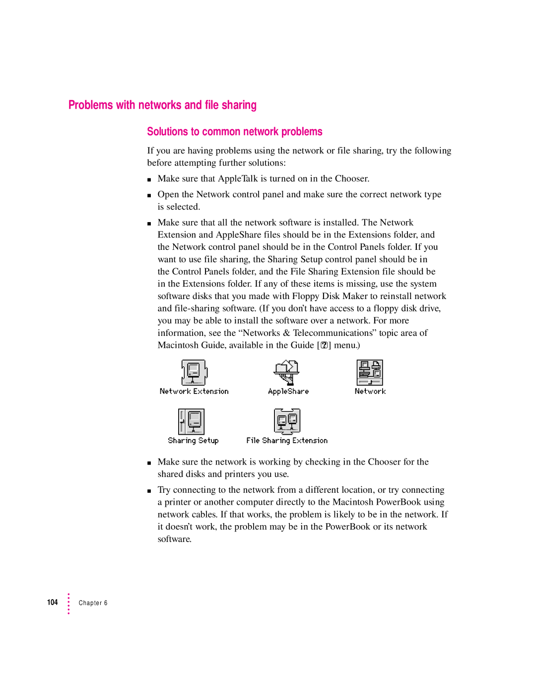 Apple 2300 Series manual Problems with networks and file sharing, Solutions to common network problems 