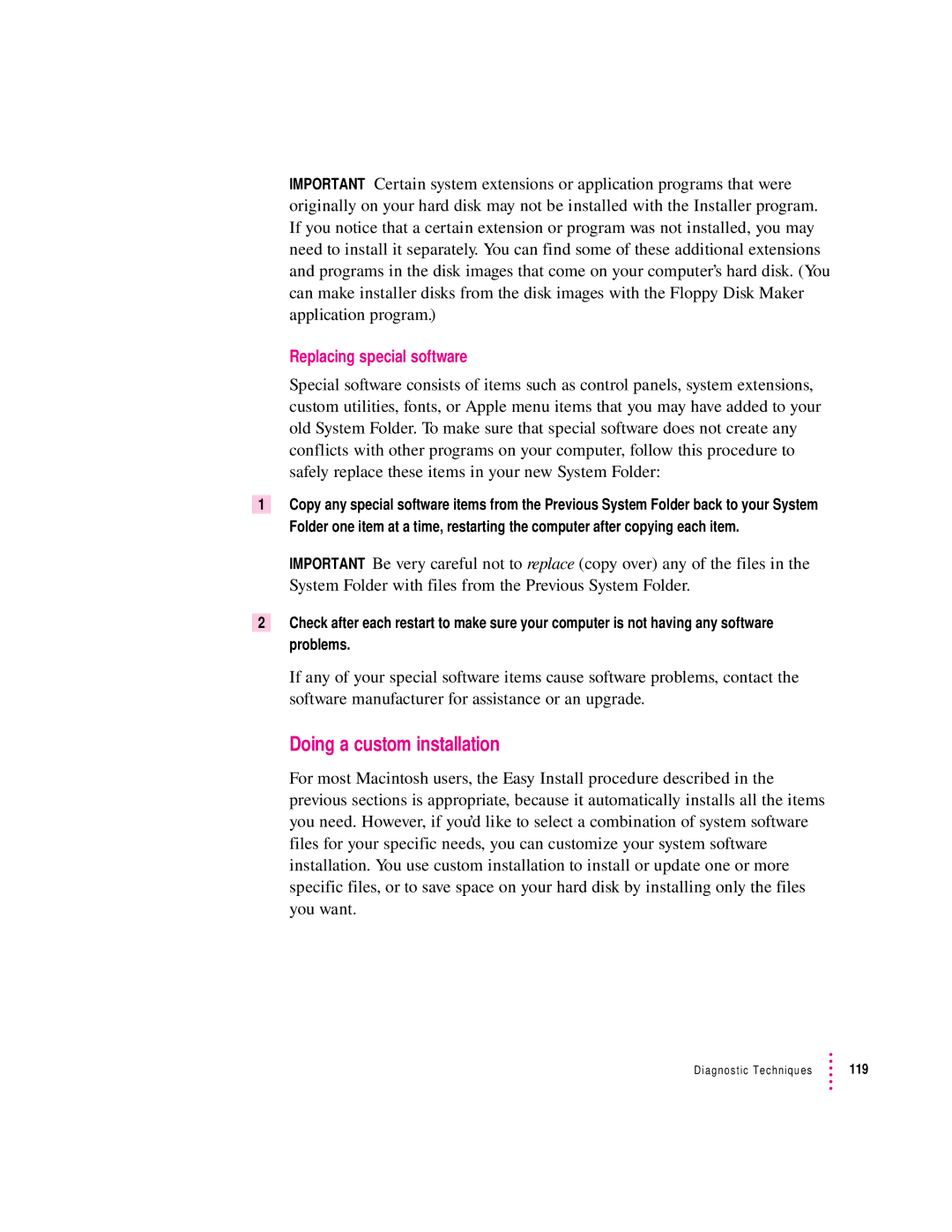 Apple 2300 Series manual Doing a custom installation, Replacing special software 