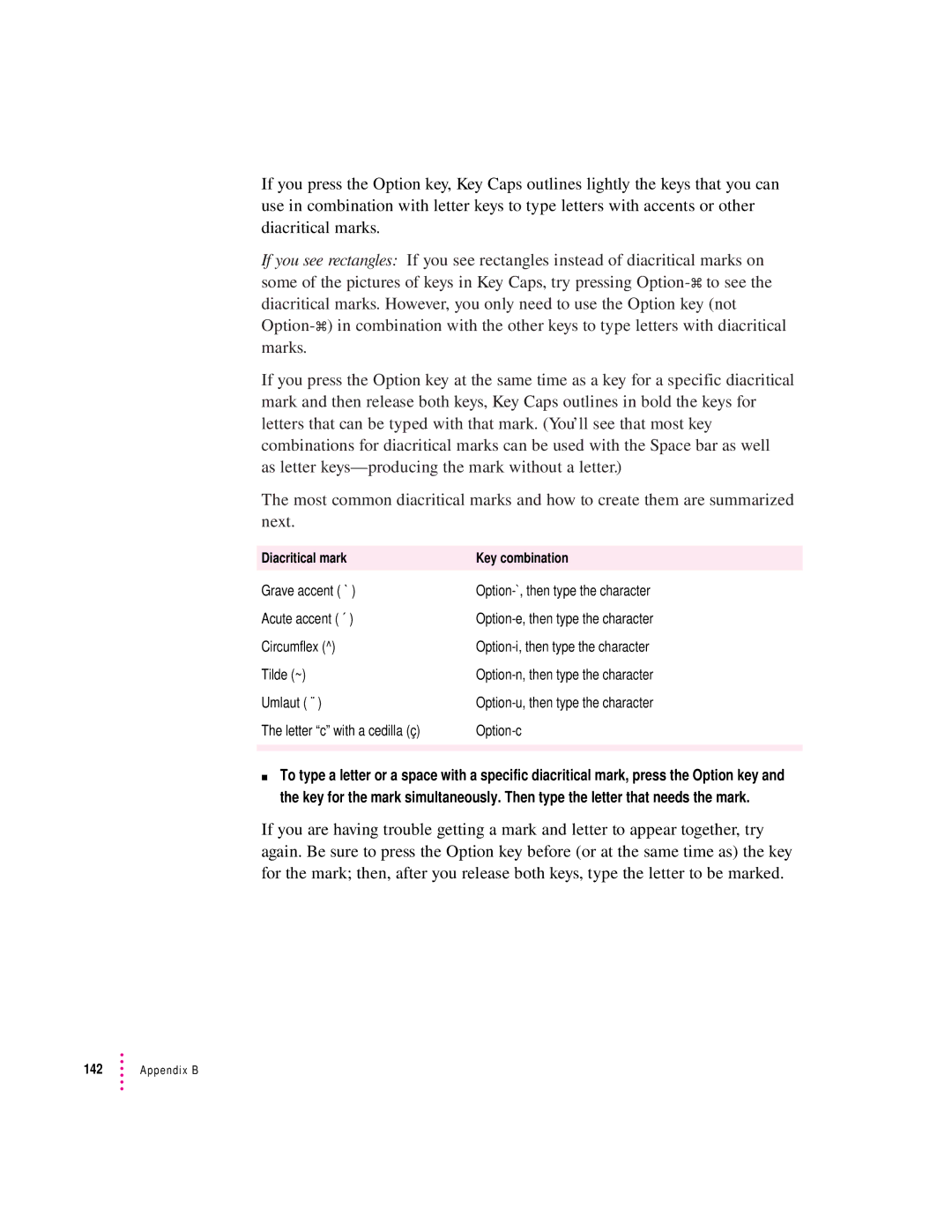 Apple 2300 Series manual Diacritical mark 