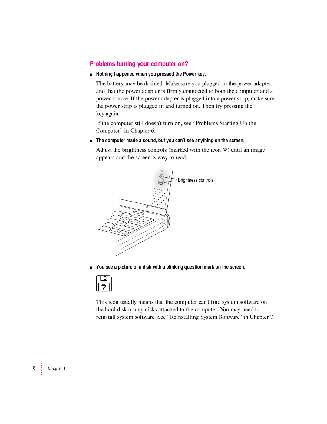 Apple 2300 Series manual Problems turning your computer on? 