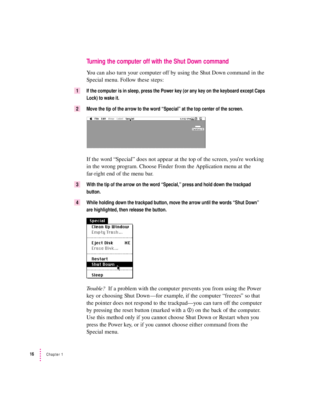 Apple 2300 Series manual Turning the computer off with the Shut Down command 