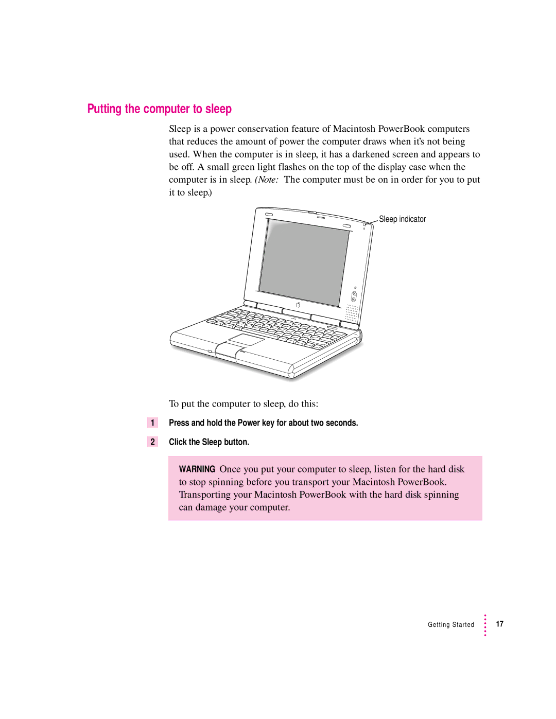 Apple 2300 Series manual Putting the computer to sleep 