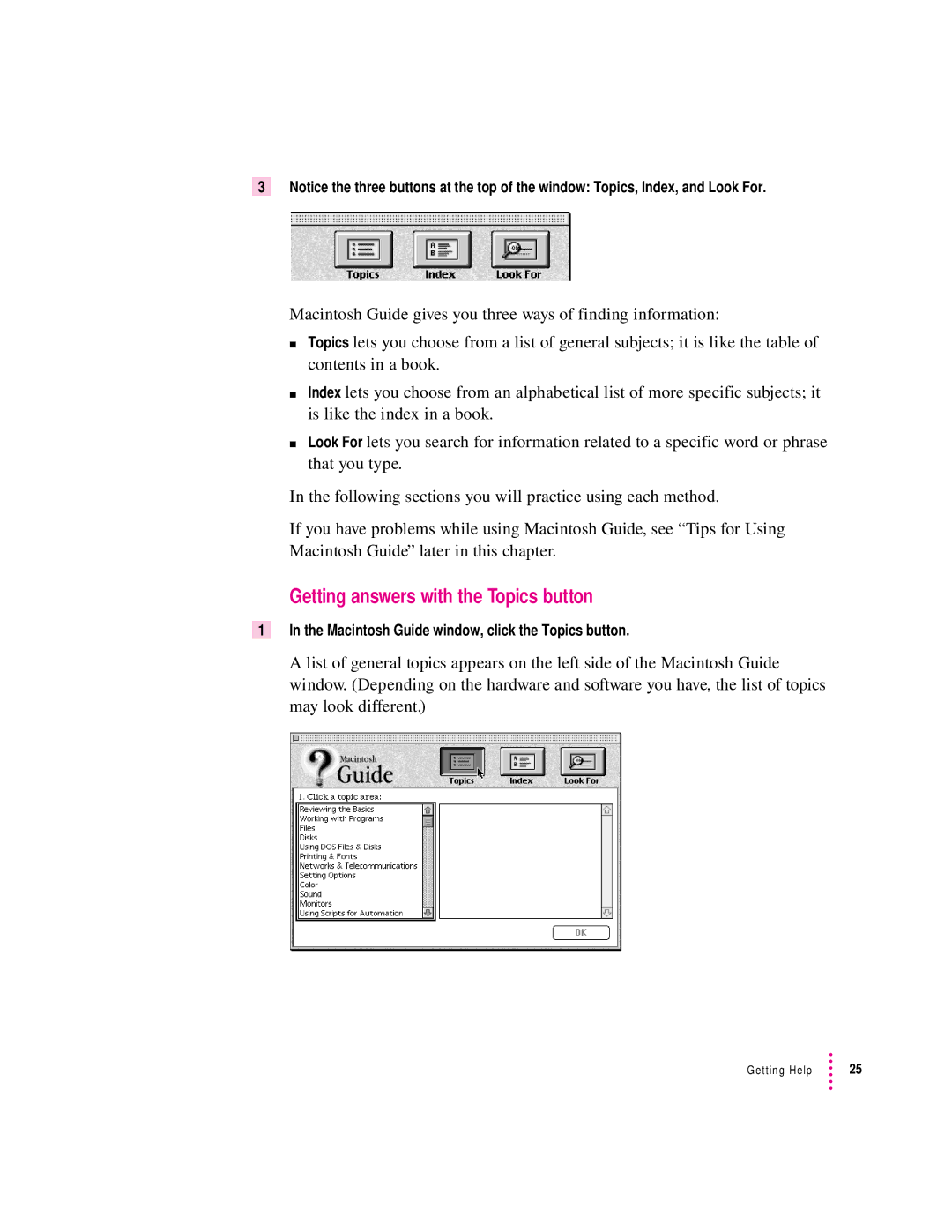 Apple 2300 Series manual Getting answers with the Topics button 