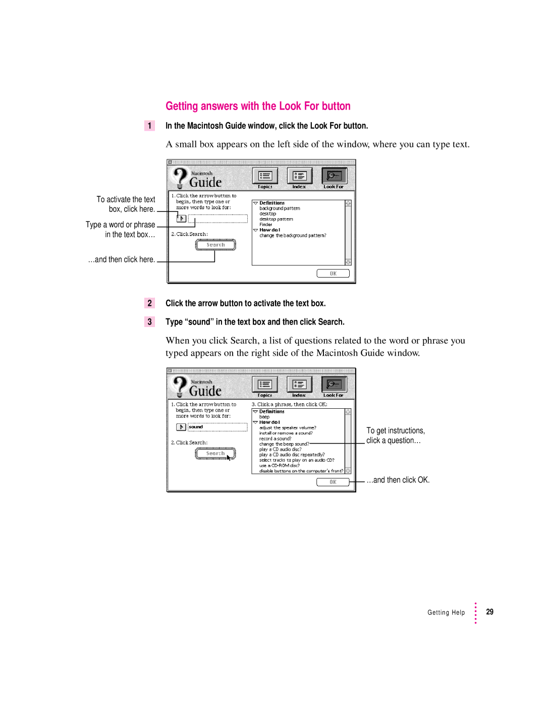 Apple 2300 Series manual Getting answers with the Look For button 