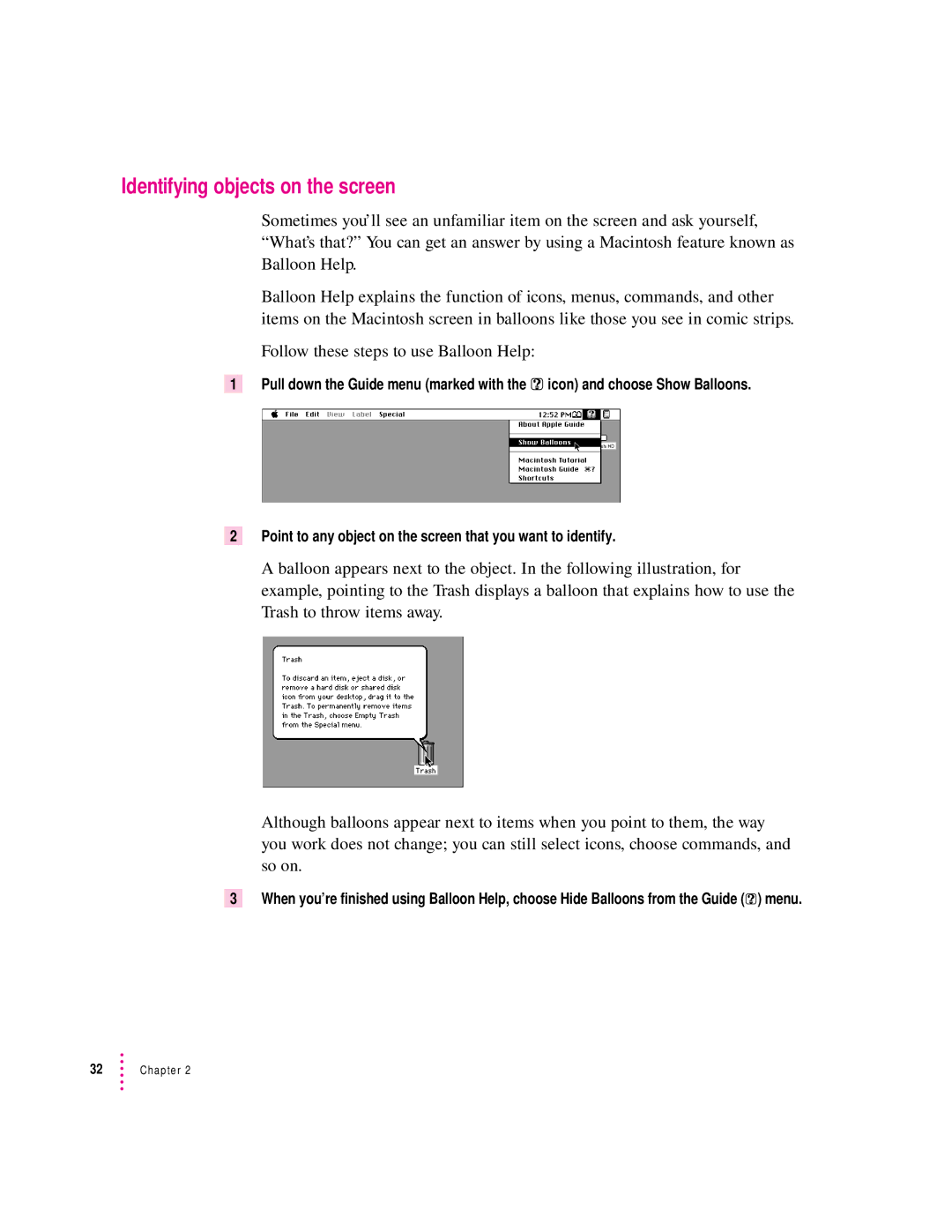 Apple 2300 Series manual Identifying objects on the screen 