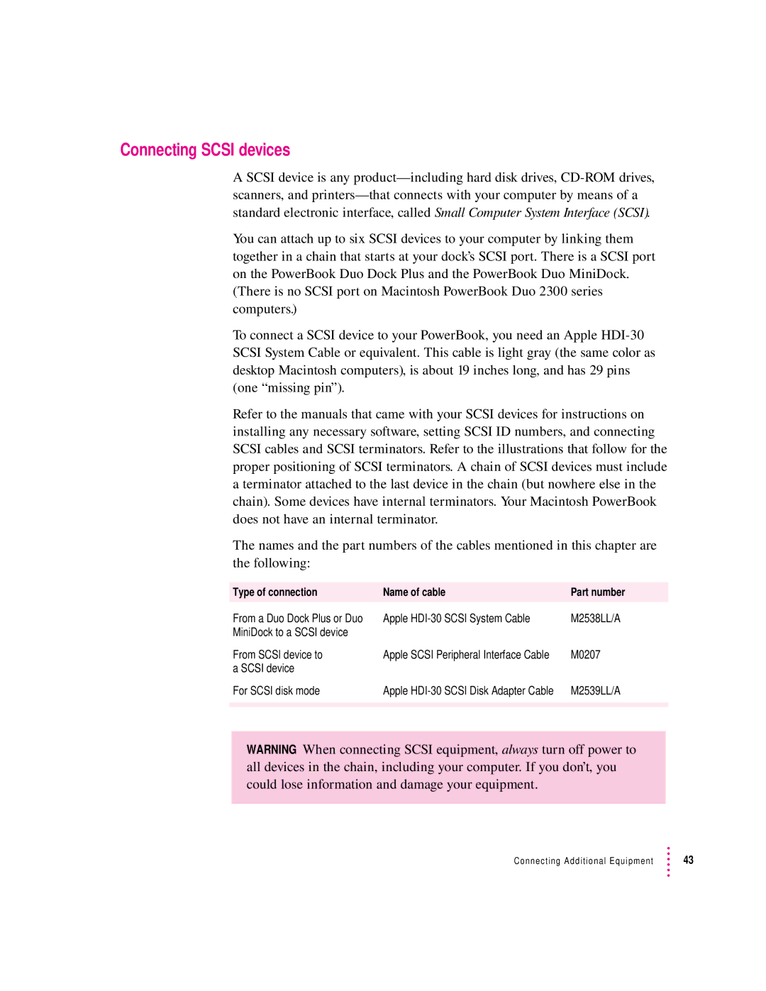 Apple 2300 Series manual Connecting Scsi devices 