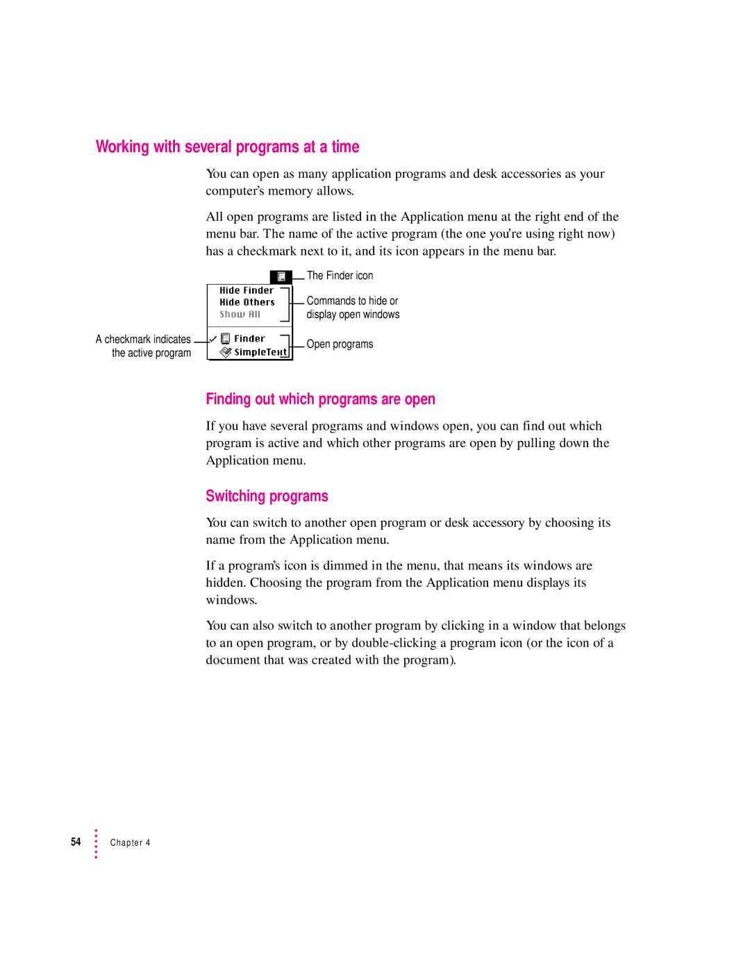 Apple 2300 Series manual Working with several programs at a time, Finding out which programs are open, Switching programs 
