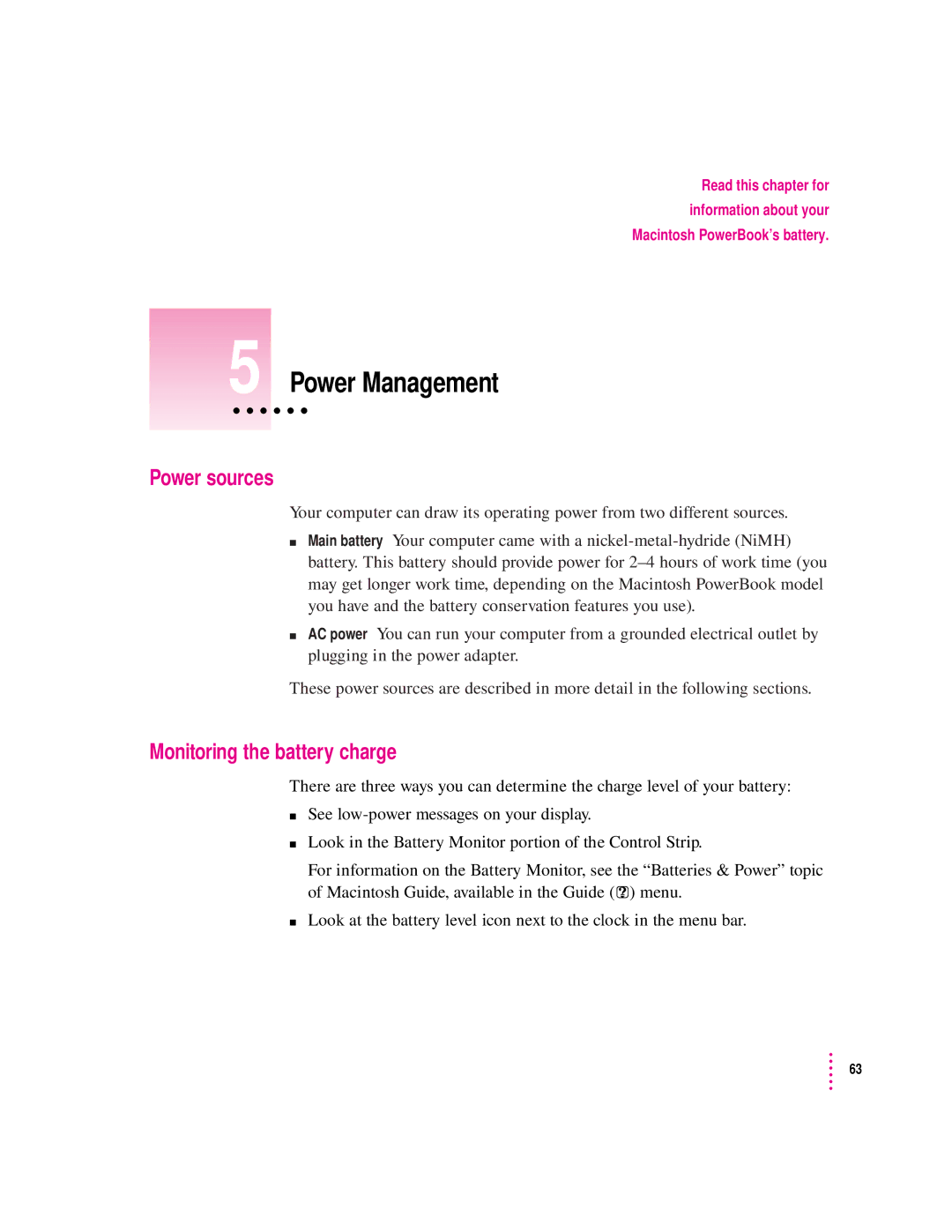 Apple 2300 Series manual Power sources, Monitoring the battery charge 