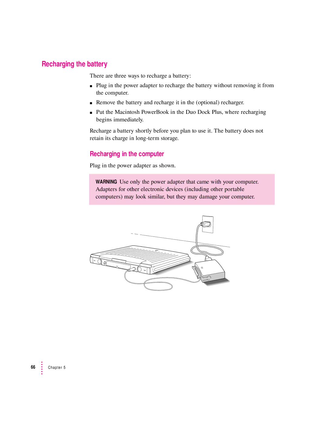 Apple 2300 Series manual Recharging the battery, Recharging in the computer 