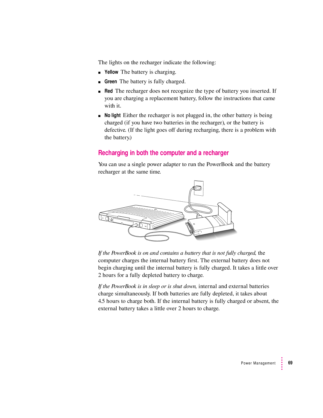 Apple 2300 Series manual Recharging in both the computer and a recharger 