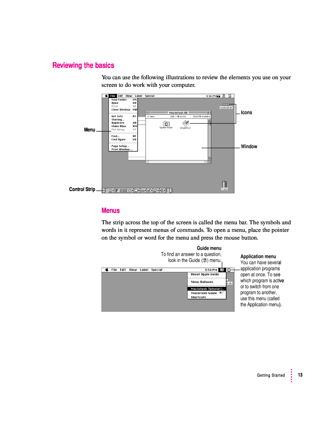 Apple 2300 Series manual Reviewing the basics, Menus 