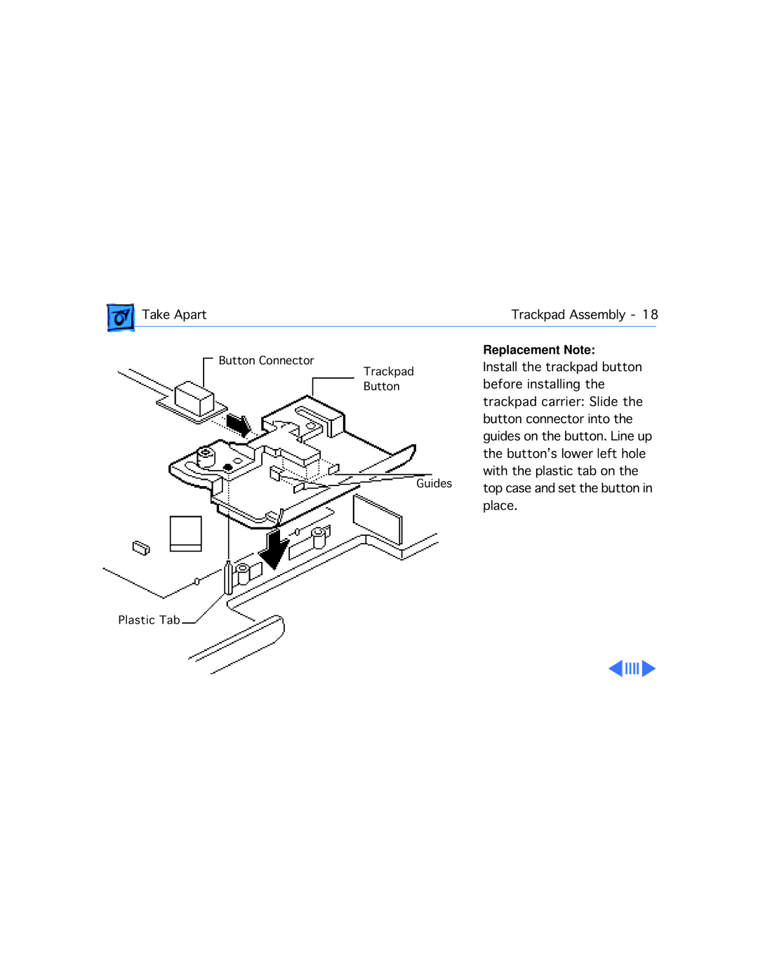 Apple 2300C manual Install the trackpad button 