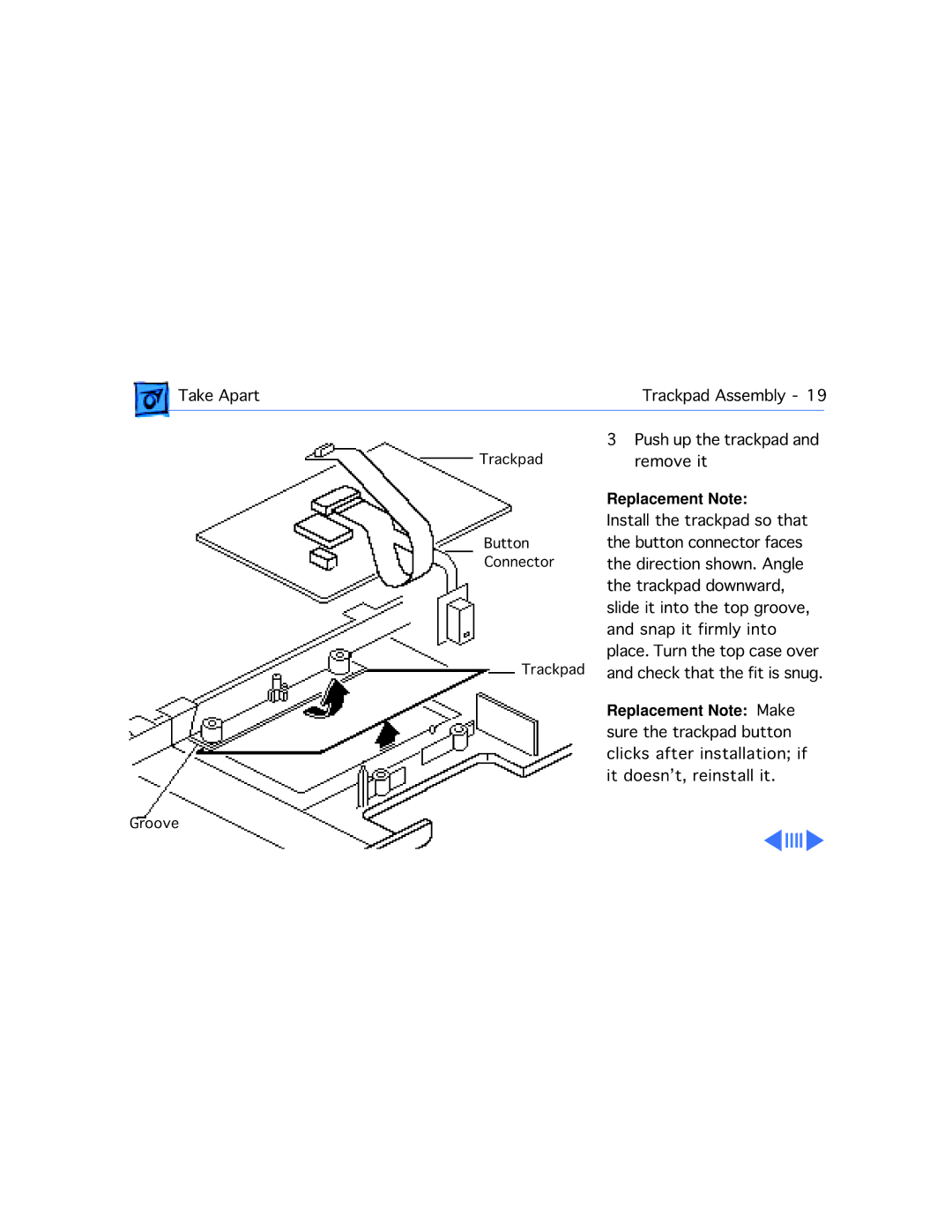 Apple 2300C manual Push up the trackpad Remove it 