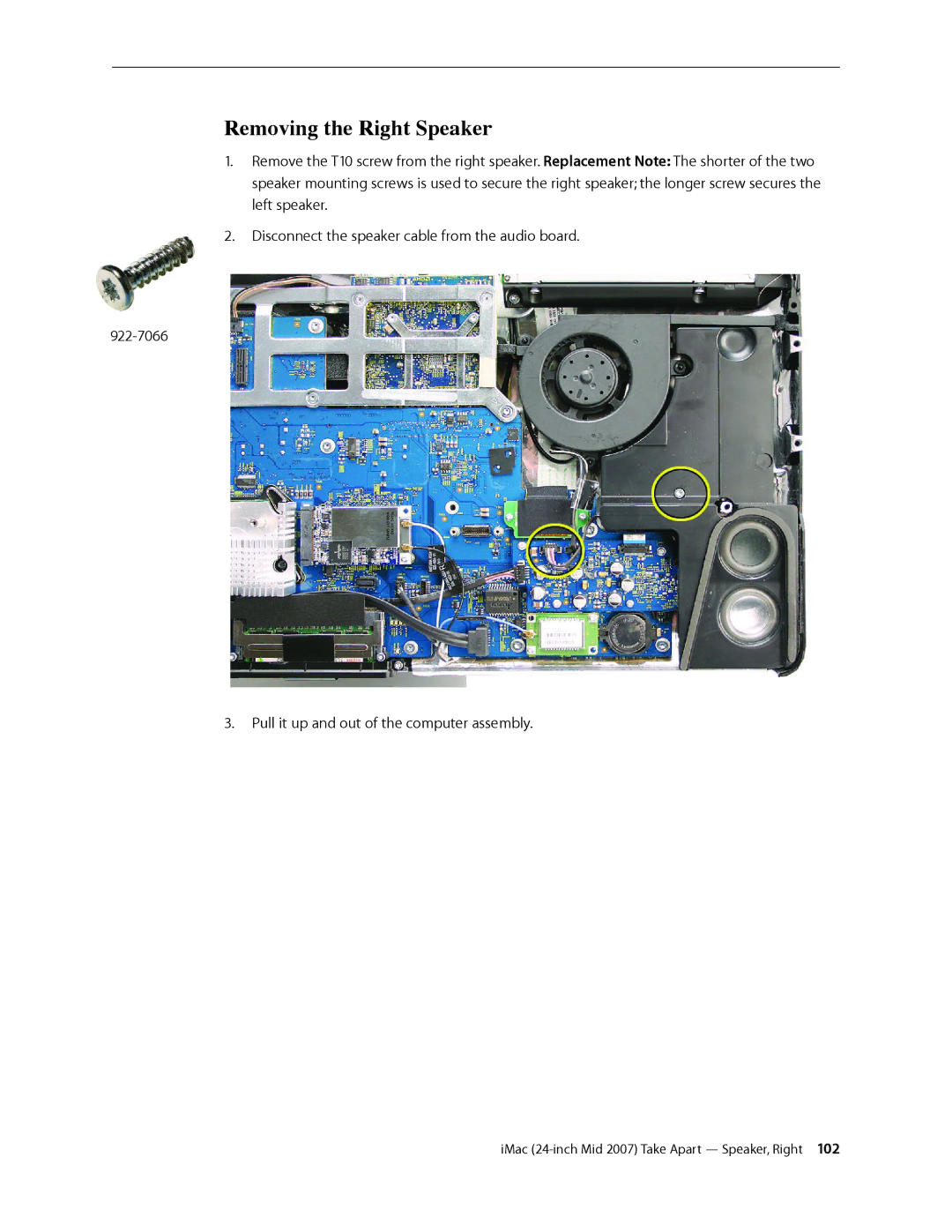 Apple 24-inch mid 2007 manual Removing the Right Speaker 