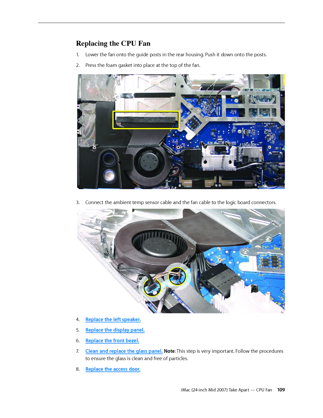 Apple 24-inch mid 2007 manual Replacing the CPU Fan 