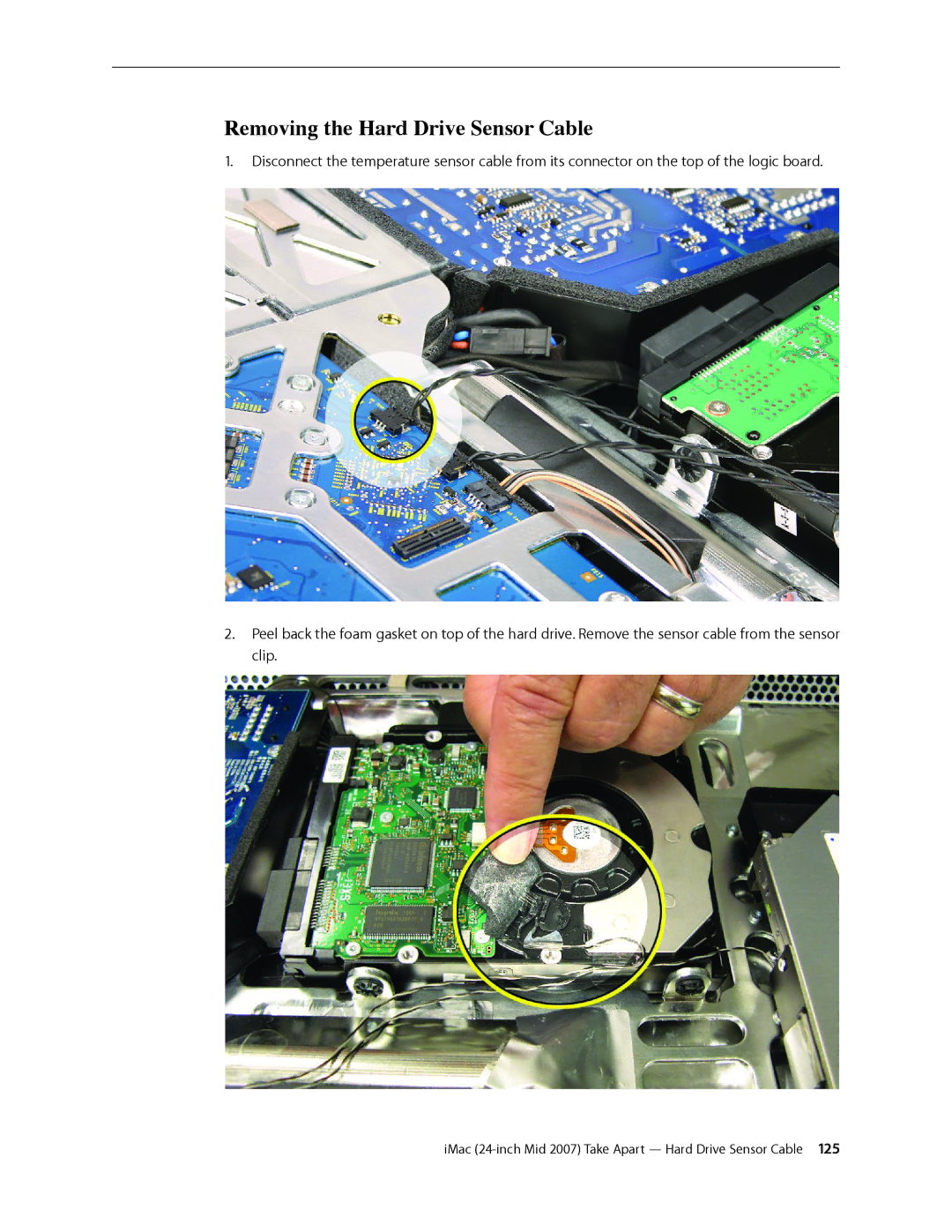 Apple 24-inch mid 2007 manual Removing the Hard Drive Sensor Cable 